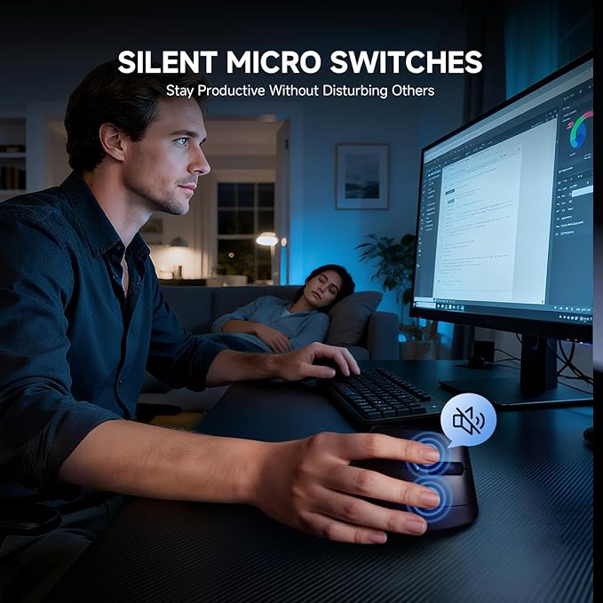 ECHTPower Ergonomic Vertical Mouse, Wireless Rechargeable Mouse with LED Display, 7-Level Adjustable DPI up to 8000, Silent & Programmable Buttons, Multi-Device Connection for PC/Mac/Laptop