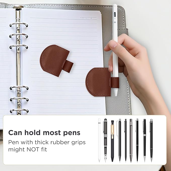 Magnetic Pen Loop Holder, Pencil Holder for Notebooks, Journals, Calendars, PU Leather 3 Pack