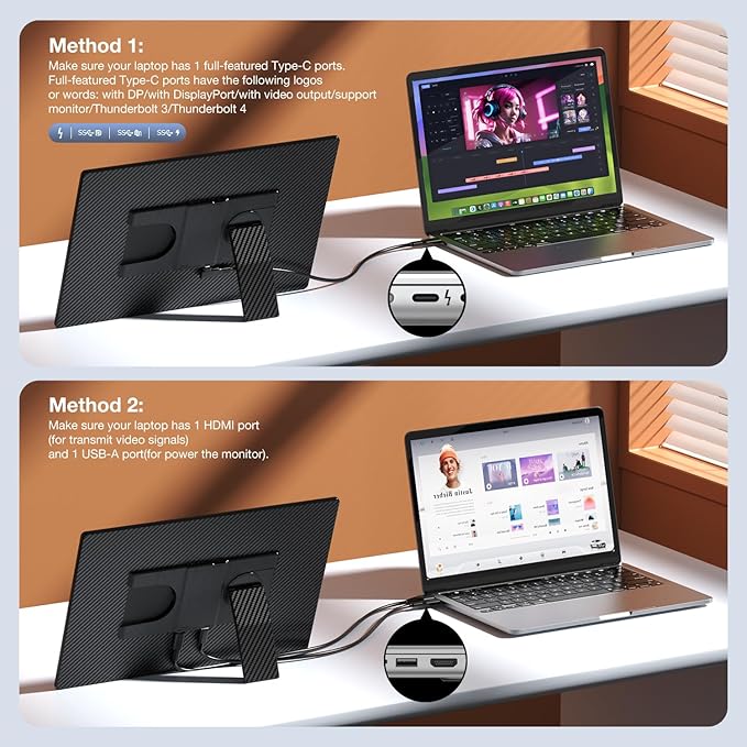 Portable Monitor, 16 Inch 1200P FHD, Horizontal and Vertical with Kickstand, Plug&Play, Built-in Speakers, Ultra-Thin Zero Frame,Travel Monitor for Laptop with Premium Smart Cover