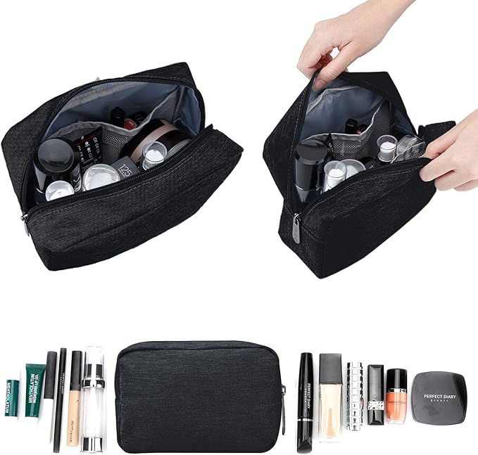 E-Tree Makeup Bag, Big Travel Make up Pouch, Zipper Large Cosmetic Brush Skin Care Case, Toiletry Bags for Traveling Women Man,Tech Electronic Organizer,Small Canvas Storage for Personal Items,Black