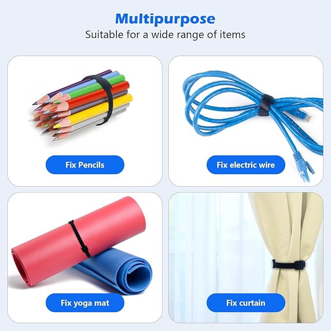 60PCS 6 Inch Reusable Cable Ties Black, Adjustable Cable Straps, Cable Tie Management, Cable Tidy for Desktop Charging Cables, Home and Office