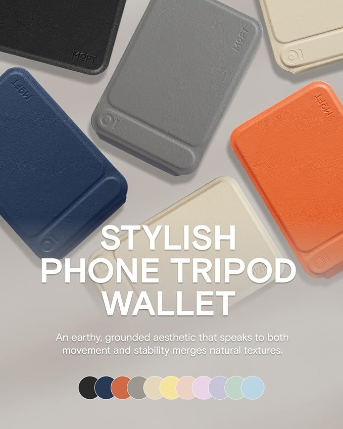 MOFT Phone Tripod Wallet for iPhone, Mulit-Angles, Lightweight & Portable Phone Stand, MOVAS Vegan Leather Magnetic Wallet, Strong Magnets, NFC Card Holder,Travel Essential, Taupe (with Card Slot)