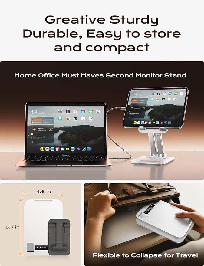 LISEN Tablet Stand for iPad Stand Holder Desk, Foldable Home Office Desk Accessories Travel for iPad Holder Dorm College Essentials Portable Monitor Stand Fits Tabs Kindle iPhone 4-15.9" White