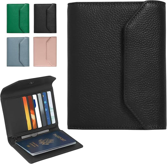 Passport Holder for Travel,Passport Book Holder，Rfid Blocking Travel Wallet Protect Your Card Security,Leather Travel Document Organizer for Men Women,Airport Essentials Gift (Black)