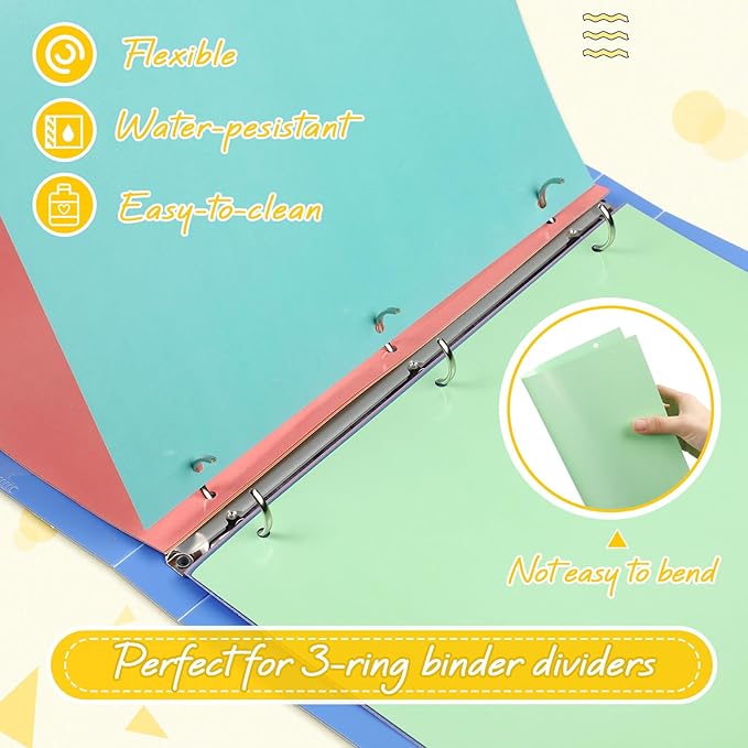 Honoson 12 Sets 8 Tab Dividers for 3 Ring Binders Plastic File 8.5 x 11 Inch Paper Multicolor Page Binder Index Dividers for School Office(Bright Color)