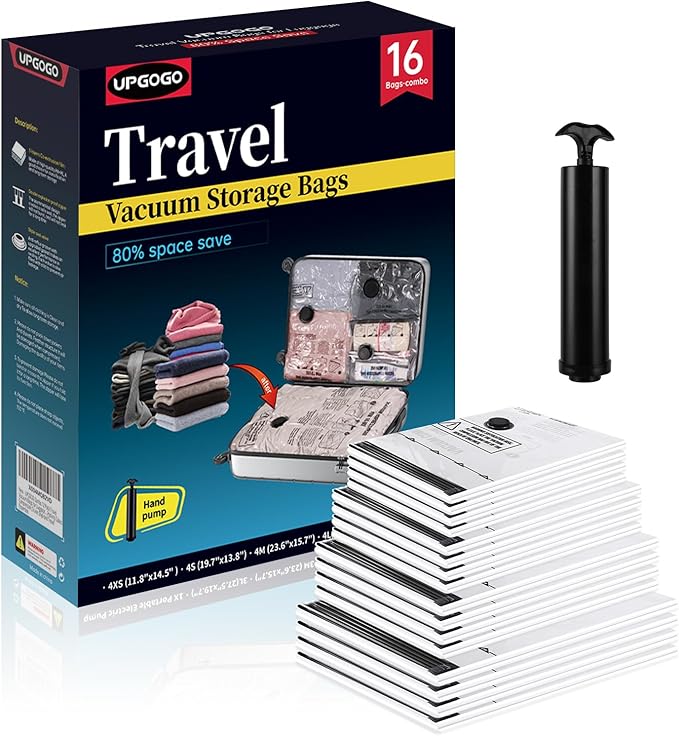Travel Vacuum Bags for Luggage with Hand Pump,Vacuum Seal Bags for Clothing,Packing Cubes Compression,Cruise Ship and Travel Essentials(Combo 16 Pack)