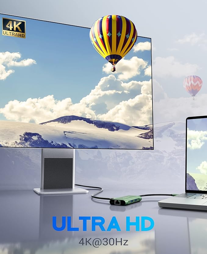 UtechSmart USB C Hub, Ethernet Multiport Adapter 6 in 1 USB C to HDMI Dock Compatible for MacBook Pro/Air, Chromebook, Dell XPS, HP and Type C Devices (Gigabit Ethernet 100W PD 4K HDMI USB 3.0) Green