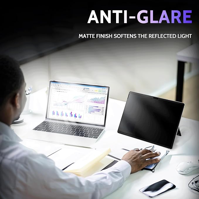 Privacy Screen for 10.5 Inch Surface Go 4/3/2/1, MagicSuction™ Removable Anti Spy Black Protector, Glare Blue Light Filter for Microsoft Laptop Computer Monitor