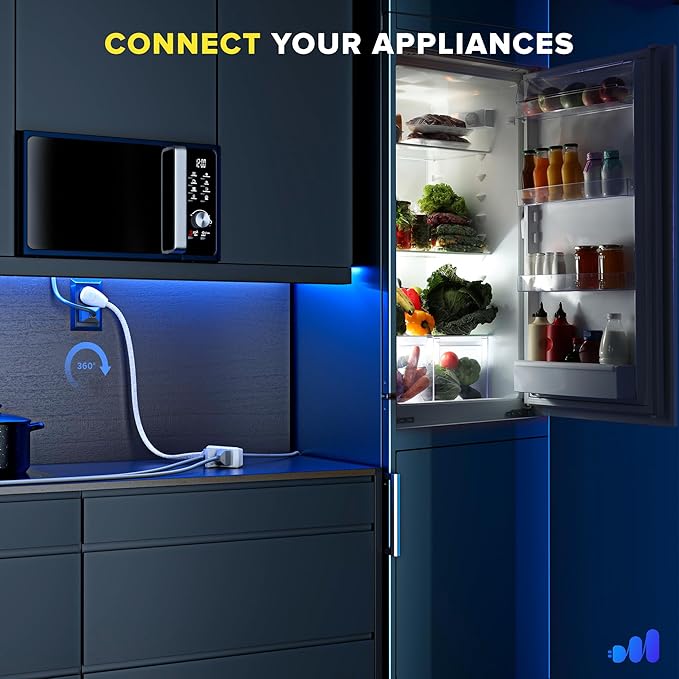 Maximm 10 Ft Extension Cord, 2 Prong, 360° Rotating Flat Plug, UL Certified, Gray – Space-Saving Indoor Power Cord for Tight Spaces, Polarized, Braided