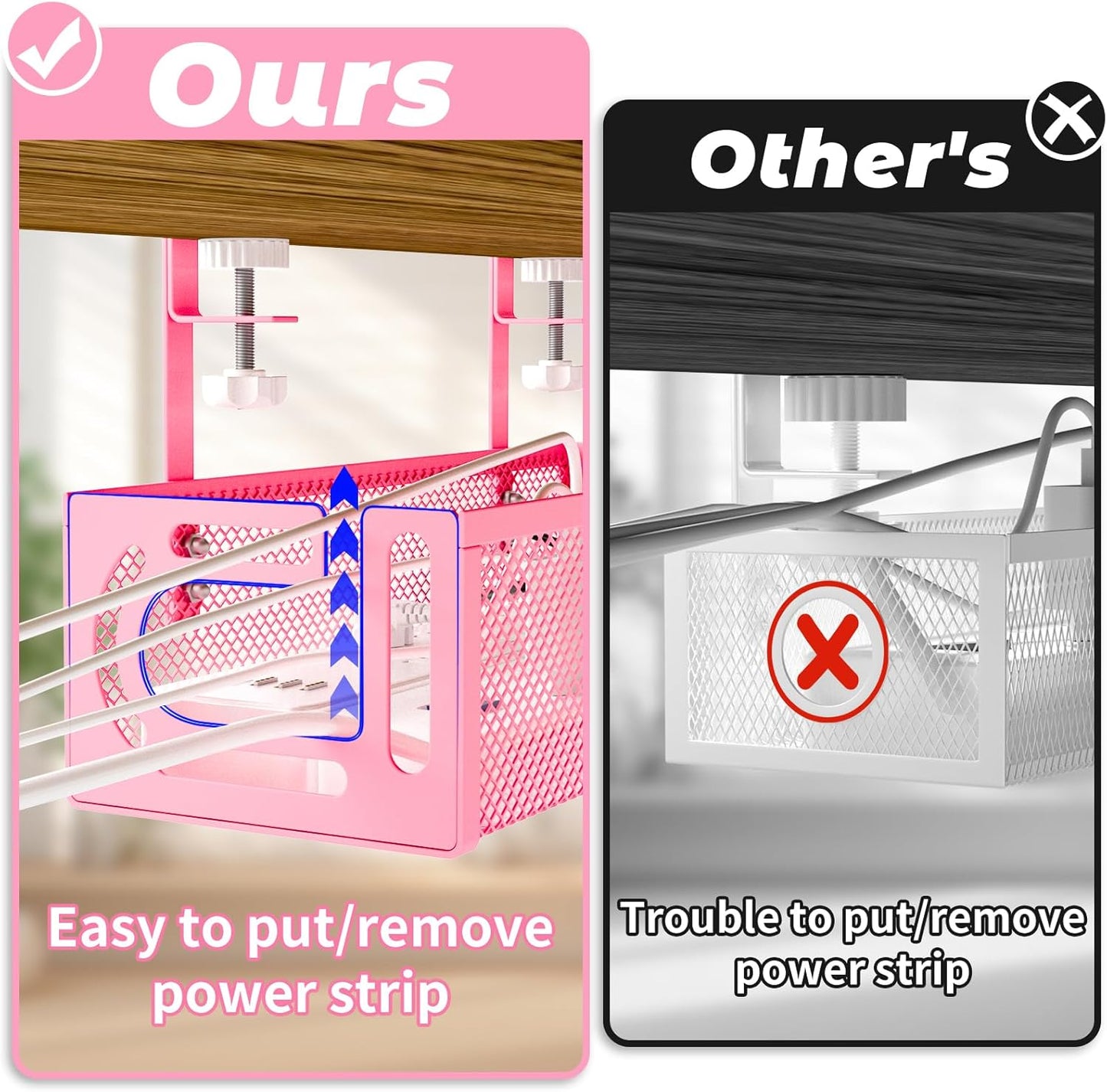 Under Desk Cable Management Tray, 15.7'' No Drill Steel Desk Cable Organizers, Wire Management Tray Cable Management Rack Cord Storage(1 Pack-Black)