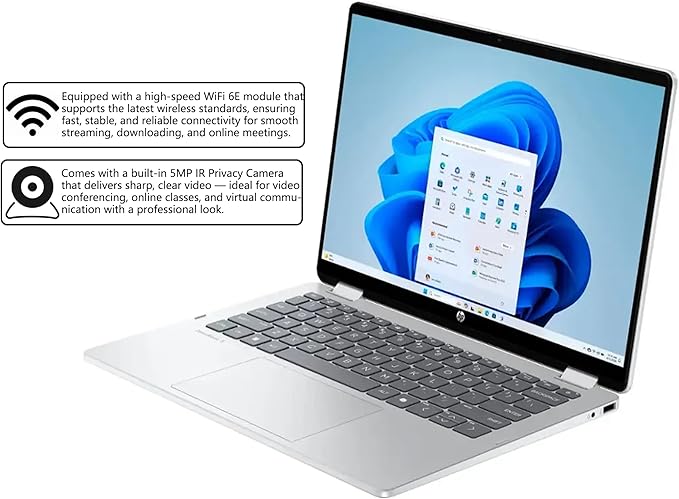 HP OmniBook 5 Flip 2-in-1 Laptop | 14" WUXGA IPS Touchscreen | 10-Core Intel Core 7 150U | 16GB DDR5 512GB SSD | Backlit Keyboard Wi-Fi6E 5MP IR Privacy Camera Win 11 Pro w/DLCA Accessory