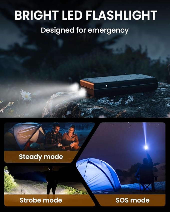 Riapow Solar Power Bank 27000mAh/99000mWh - Wireless Solar Charger - 22.5W Fast Charging Battery Bank Built in 2 Cables - PD QC External Battery Pack with USB C for Phone Flashlight for Outdoor
