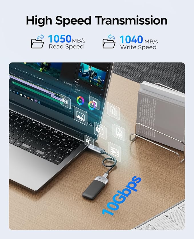 ORICO 512GB Portable SSD, Up to 1050MB/s, Compact with 2 in 1 USB C & A Cable, External Solid State Drives, Reliable Storage for USB C Smartphone, Tablet, PC - M10PRO