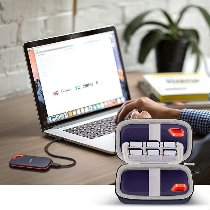 Case Compatible with SanDisk Extreme Pro/for SanDisk/for Crucial X10 X9 Pro Portable SSD 1TB 2TB 4TB 500GB External Solid State Drive, Travel Storage Bag for 2 SSD and SD Card - Dark Blue (Box Only)
