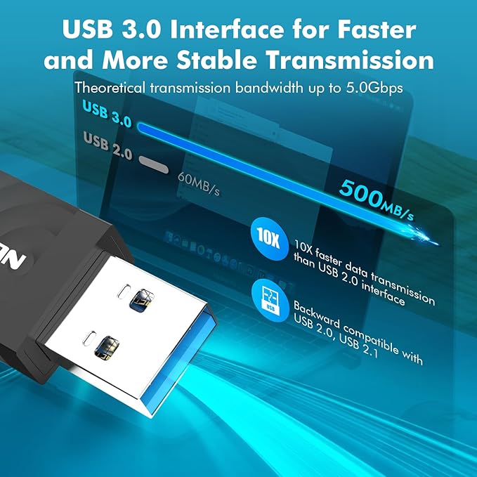 NEWFAST AC1300 Nano USB WiFi Adapter (U323), 2.4G/5G Dual Band WiFi Adapter for Desktop PC, MU-MIMO WiFi Dongle, USB 3.0, Supports Windows 11/10/8.1/8/7/XP, Mac OS 10.9-10.15