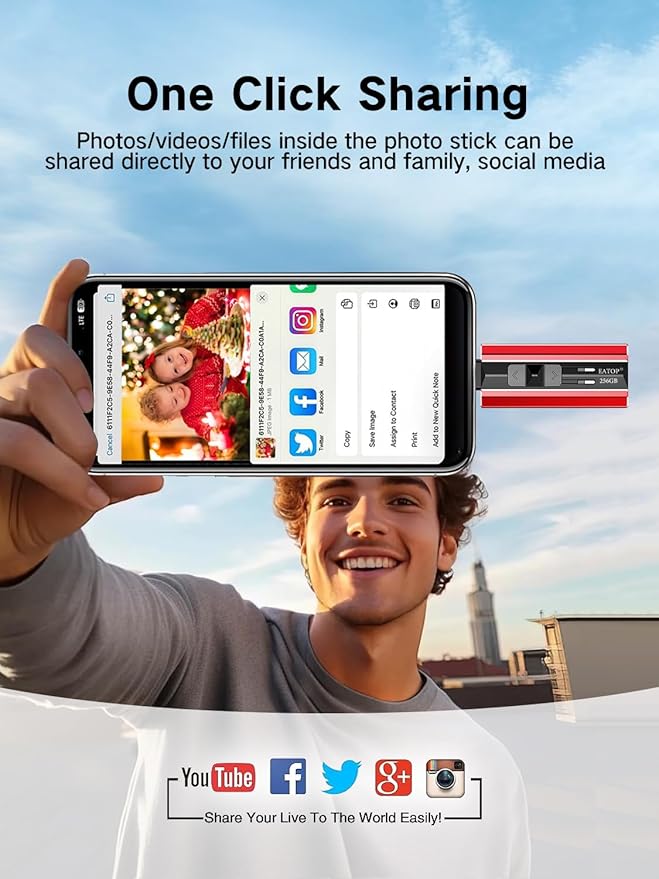 256GB Flash Drive Intended for Phone Tablet Androidphone and Computers, 4 in 1 Photo Stick for Phone Memory Storage Easily Backup Photos Videos, Plug and Play, No App Required (Red)