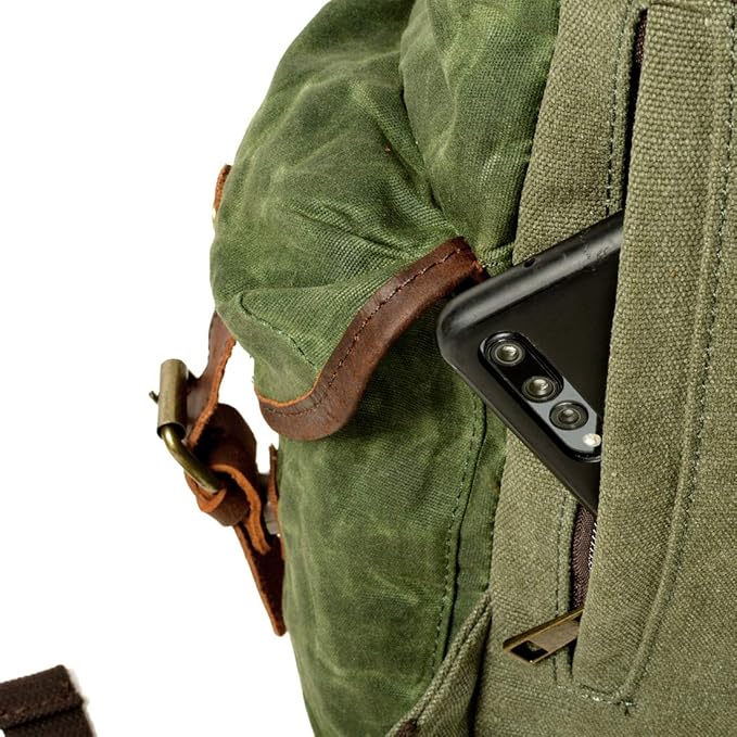 WUDON Leather Backpack for Men, Waxed Canvas Shoulder Rucksack Carry-On Travel Backpack