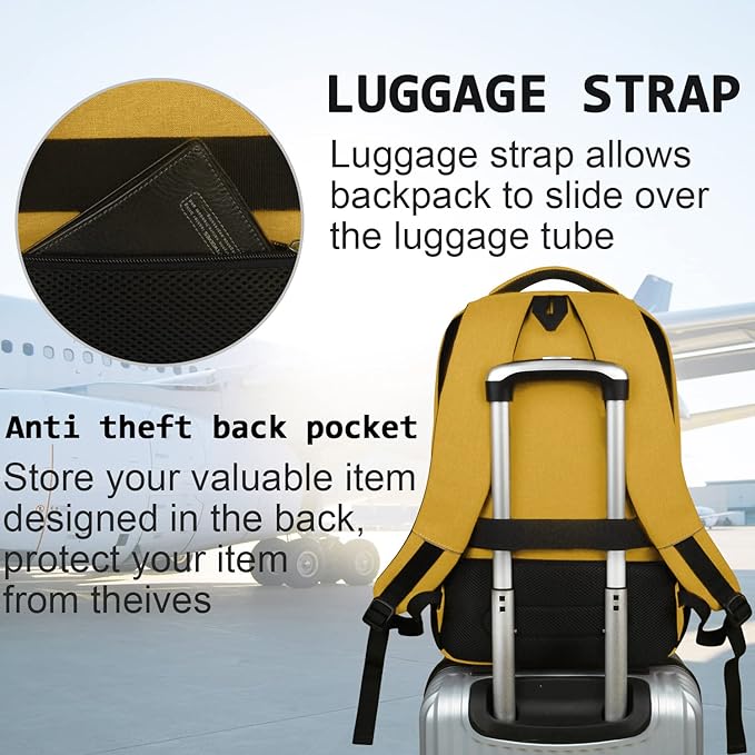 Laptop Backpack,Business Travel Anti Theft Slim Durable Laptops Backpack with USB Charging Port,Water Resistant College Computer Bag for Women & Men Fits 15.6 Inch Laptop and Notebook-Yellow
