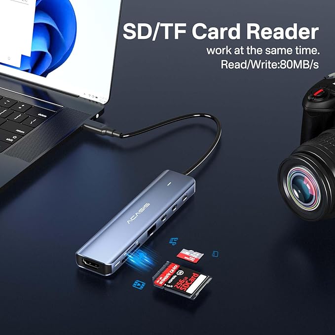 ACASIS USB C Hub to HDMI,10Gbps USBC Hub Multiport Adapter with 4K@60HZ HDMI,2*USB-C,1*USB-A,PD 100W,SD/TF Card Reader,7-in-1 USBC Splitter Adapter for MacBook, Mac mini,Laptop