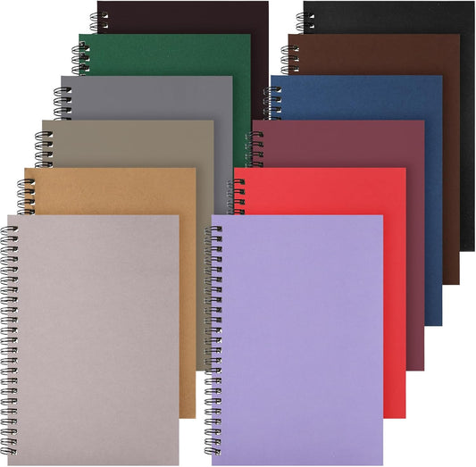 12 Pack Small Spiral Notebook A5 Lined College Ruled Spiral Journal Notebook 5.5 x 8.3 Inch Kraft Cover, 120 Pages for Work Students Office Business(Dark Color)
