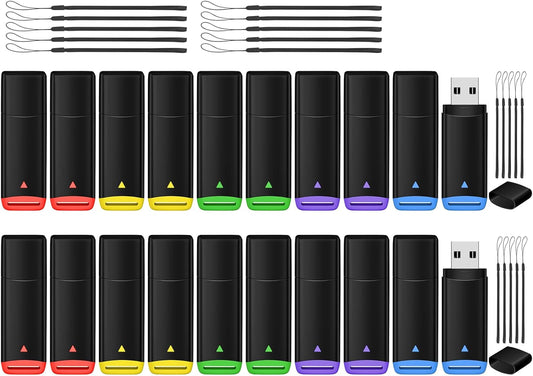 AGECASH 2GB USB Flash Drive 20 Pack Bulk USB 2.0 Fat Flash Drives 2GB Thumb Drive 20 Packs Memory Stick Jump Drives Multipack Zip Drive for Data Storage and Backup (Multicolor, 2 GB 20Pack)