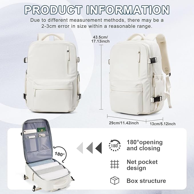 VECAVE Carry On Backpack for Women, Airline Approved Large Travel Backpack Flight Approved, Waterproof 14 Inch Laptop Backpack Business Work Backpacks Bag Men Mochila De Viaje Beige.