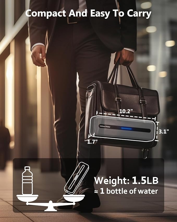 Itari Thermal Portable Printers Wireless for Travel, 300dpi Inkless Printer Support 8.5'' x 11'' US Letter & A4 Paper, Bluetooth Mobile Printer Compatible with iOS, Android Phone & Laptop