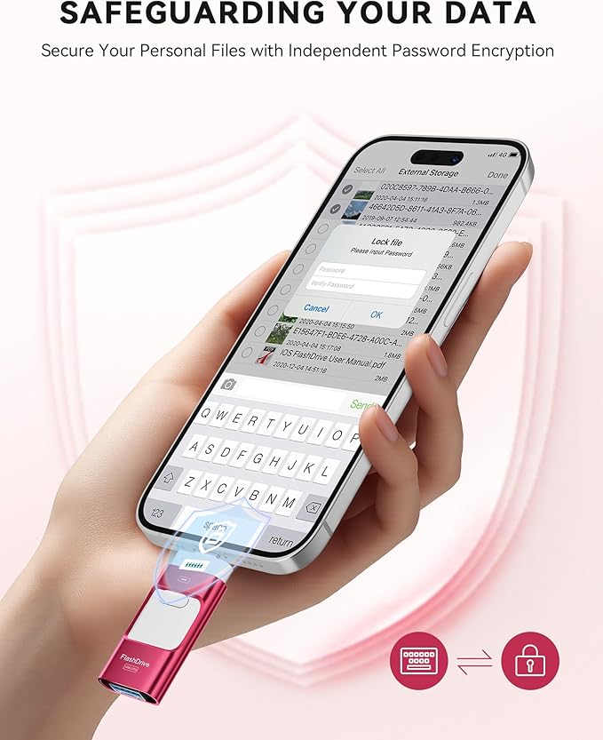 MFi Certified 512GB iPhone Flash Drive, Photo Stick Memory Stick for iPhone iPad, USB Thumb Drive for Photos Videos Transfer & Backup, External Storage Compatible for iPhone/Android/PC/Mac (Red)