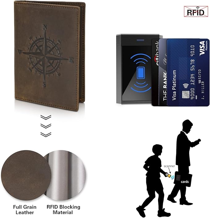 Polare Slim RFID Blocking Leather Passport Holder Travel Bifold Wallet For Men(Dark Brown Compass)