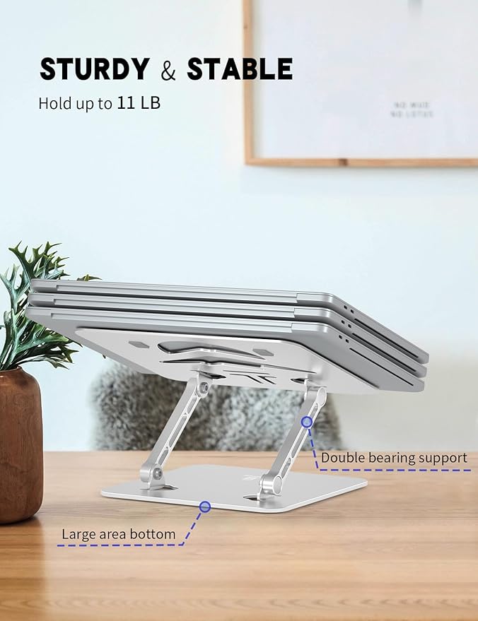 Laptop Stand Adjustable Laptop Holder for Desk, Foldable Laptop Riser Portable Computer Stand Compatible with MacBook, Lenovo, HP and All Laptops up to 15.6 inches Silver