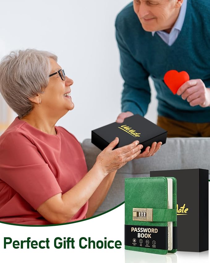 WEMATE Password Book with Lock, Password Book with Alphabetical Tabs 600+ Password Space, Organizer Logbook, Password Keeper for Computer & Website Logins 4.33X6.18 Inch Grass Green