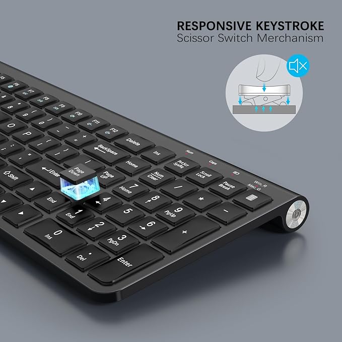 JOYACCESS Wireless Keyboard, 2.4G Ergonomic and Slim Wireless Keyboard with USB & Type C, Full Size and Portable Design for Computer/Laptop/Windows/Mac-Black
