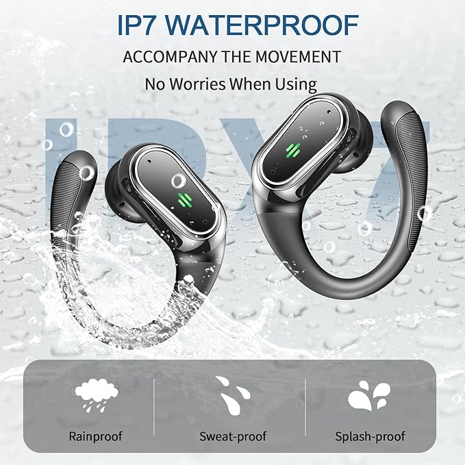 Wireless Earbuds, 2025 Bluetooth 5.4 Headphones Sport, 50Hrs HiFi Stereo Deep Bass Over-Ear buds with ENC Noise Cancelling Mic, IP7 Waterproof & LED Display Earphones with Earhooks for Workout/Running