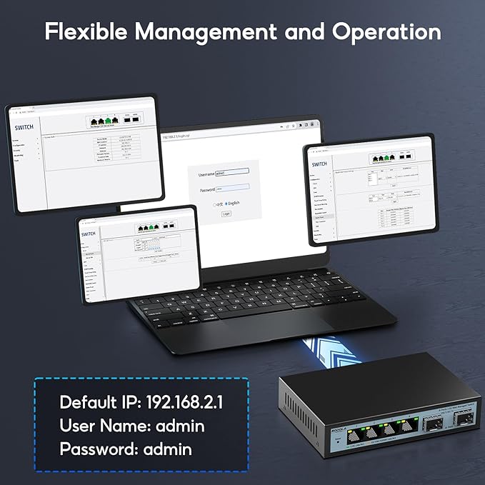 6 Port 2.5G Easy Web Managed Switch, 4 x 2.5G Base-T Ports, 2 x 10G SFP+, Static Aggregation,QoS/VLAN/IGMP, 2.5Gb Network Homelab Switch