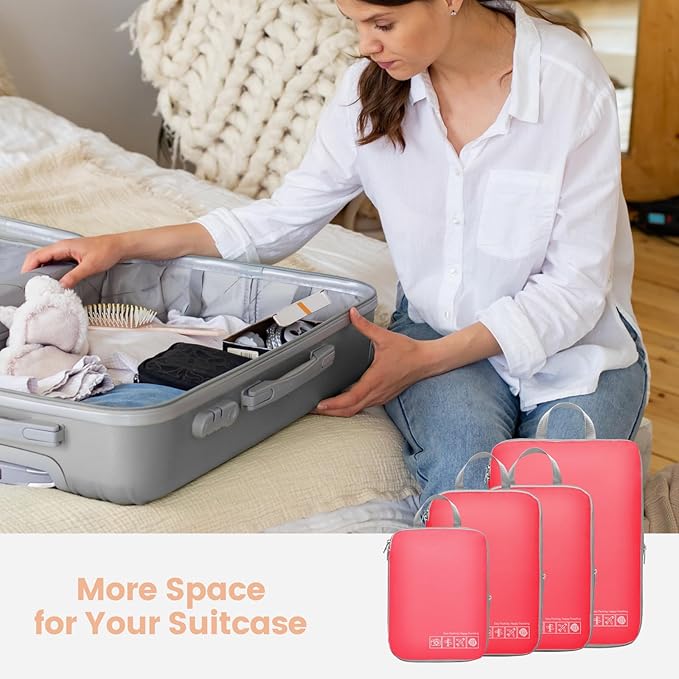 Cambond Compression Packing Cubes for Travel Women - Travel Bags Luggage Organizers Travel Essentials Compression Cubes for Travel Carry on Suitcases Organizer