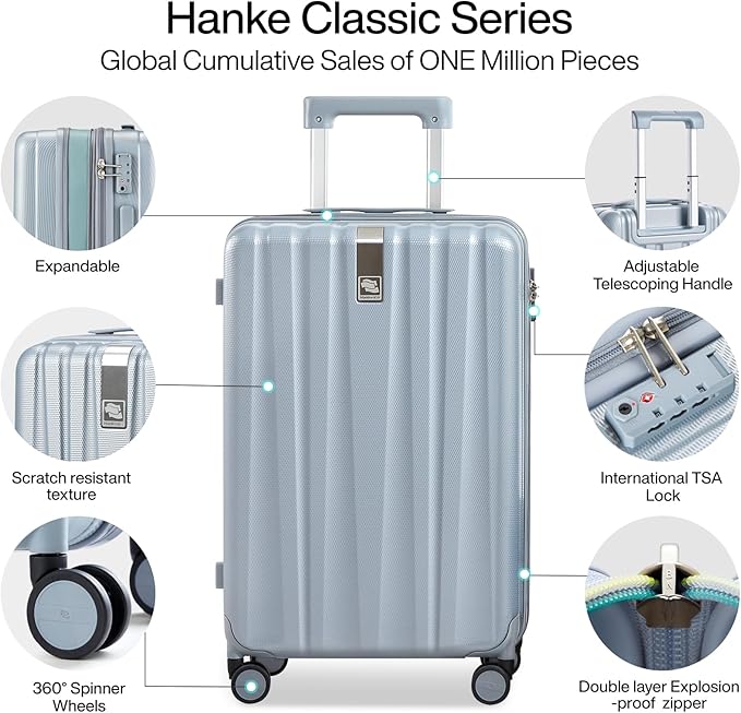 Hanke Expandable Hard Shell Luggage Sets 2 piece Carry On Luggage with Wheels Suitcases Lightweight Checked Travel Luggage Rolling Large Suitcase Travel Luggage Bag Woman Men 20/29 Inch(Gray)