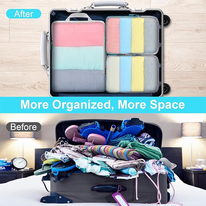 Lightweight Compression Packing Cubes for Suitcases, Compressible Expandable Travel Packing Organizer with Clear Toiletries and Backpack Bag, Travel Essentials for Carry on Luggage 7 Set