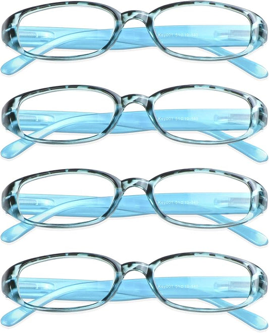VisionGlobal 4 Pairs Reading Glasses with Spring Hinge, Blue Light Blocking Glasses for Women/Men (Blue,+5.25 Magnification)