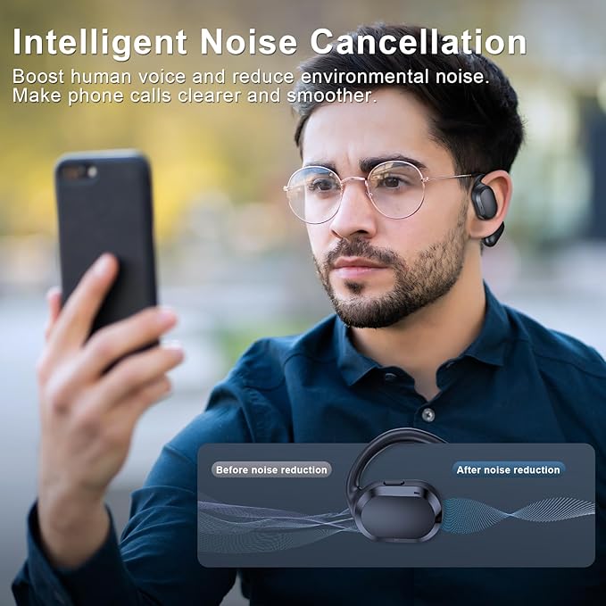 Open Ear Headphones, Open Ear Earbuds, IPX7 Waterproof, Bluetooth 5.3 True Wireless Sports Over Ear Earbuds with Earhooks, Built-in Mic, Crystal-Clear Calls for Running Workout Cycling Driving