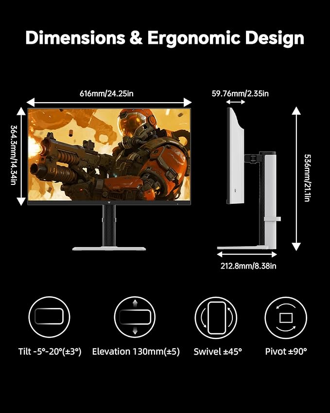 KTC 27 Inch Gaming Monitor 200Hz, 1440P Monitor with Speakers, Up to 210Hz Computer Monitors Fast IPS 1ms, 131% sRGB, Adaptive Sync, Tilt/Swivel/Pivot/Height Adjustment, HDMI DisplayPort, White H27T6