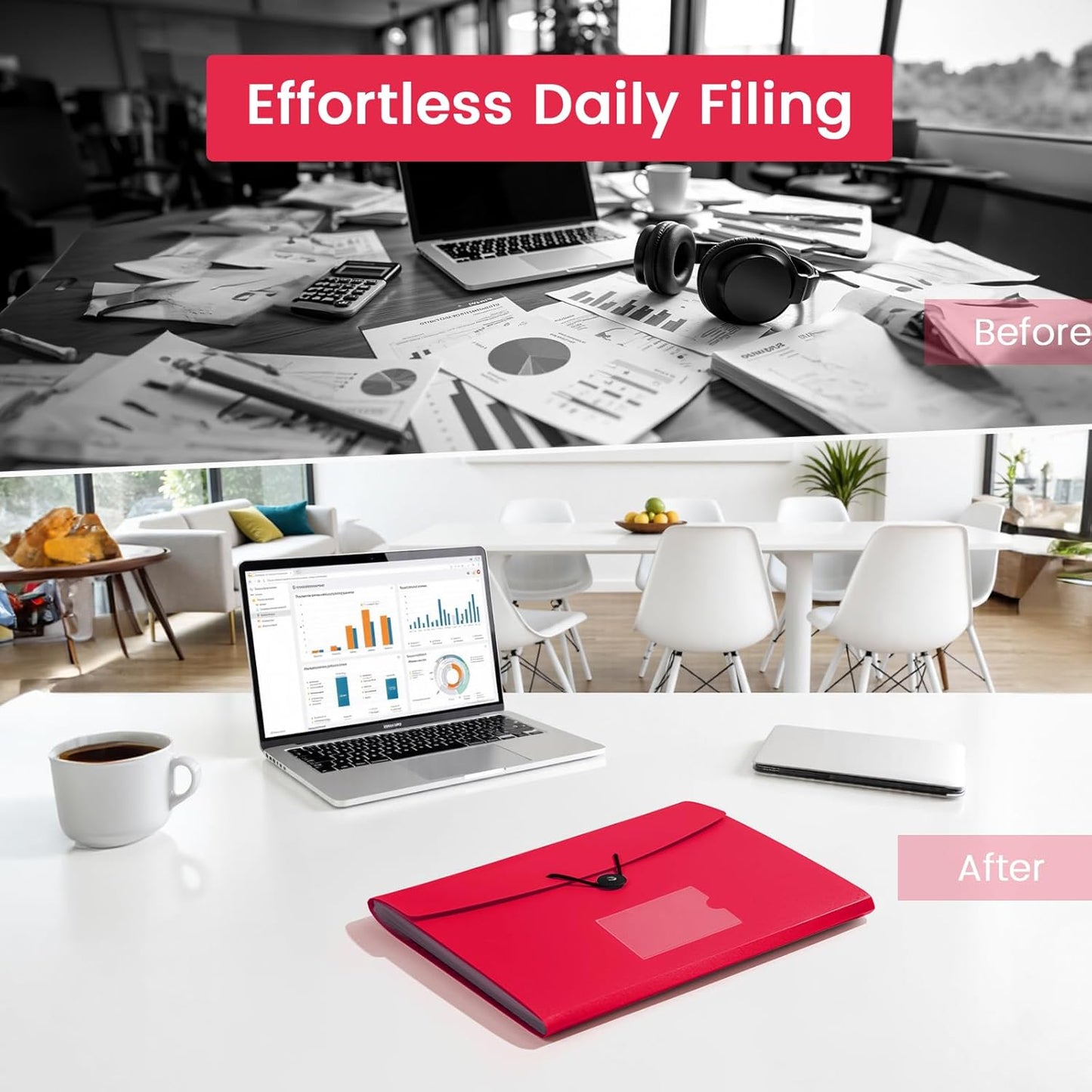 3 Pack Accordion File Organizer with Elastic Closure, 13 Pocket Expanding File Folder for Letter Size A4 Papers, Ideal for Home, Office Supplies, College Essentials