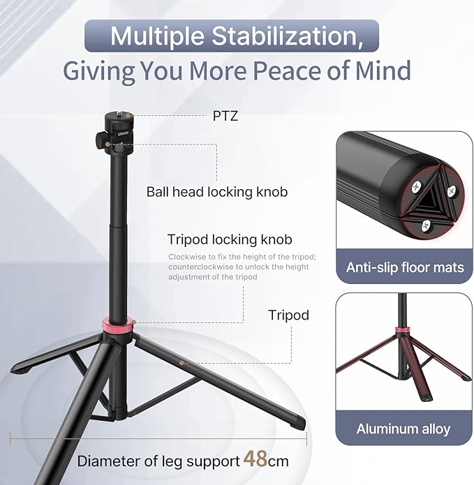 ULANZI MT-79 81" Camera Phone Tripod, Extendable Tripod Aluminum, Portable Adjustable Selfie Travel Stand with 1/4" Screw, 360° Ball Head, for Camera Video Light Smartphone, w ST-07 Phone Mount
