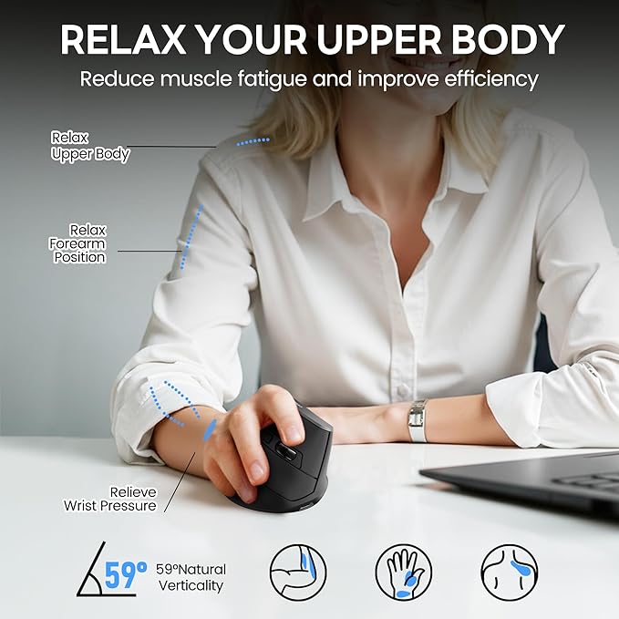 Uineer 2.4G Ergonomic Mouse - Wireless Vertical Computer Mouse with 4 Level Adjustable DPI,Ergonomic Design for S/M Hands, 2.4GHz Wireless Mice for Laptop (Battery Level Visible) ﻿
