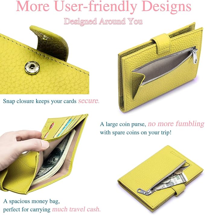 Passport Wallet for Women – RFID Blocking Passport Holder for Travel Women with Card Slots, Coin Pocket & SIM Slot – Slim Genuine Leather Travel Organizer – Lemon Yellow