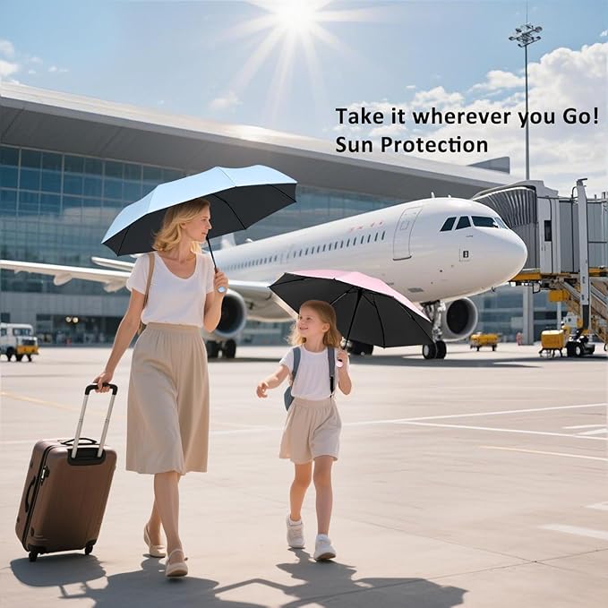 BAODINI Travel Essentials Mini Umbrella for Purse With Case Small Compact UV Sun Protection Lightweight Tiny Pocket Manual Open Close Umbrella for Women Kids and Men Fit Purse Backpack