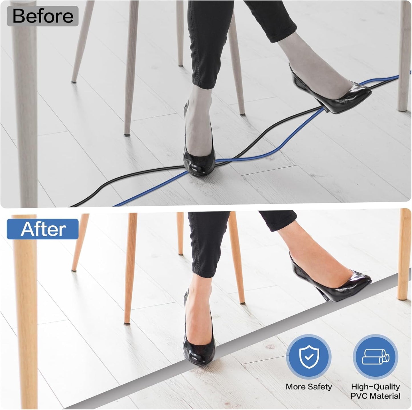 Floor Cord Cover Self Adhesive Cord Hider Floor Extension Cord Covers for Floor Power Cord Protector Cable Management Prevent Cable Trips Cable Cavity 0.47" W x 0.27" H (Grey, 3.3Ft)