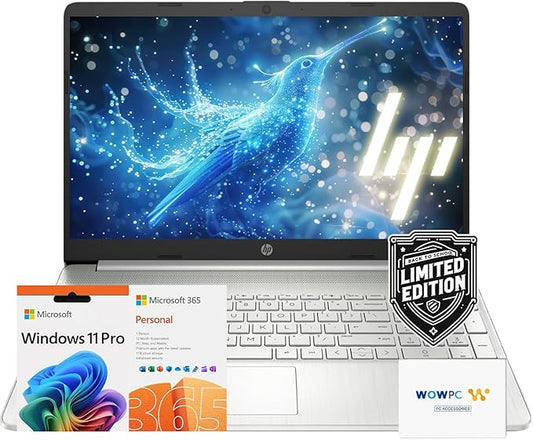 HP 15.6" Laptop | Back to School Limited Edition with Microsoft 365 | 16GB RAM | 768GB Storage (256GB SSD&512GB External Storage)| AMD Quad-Core Processor (Beat i5-11300H) | Win11 Pro | WOWPC Bundle