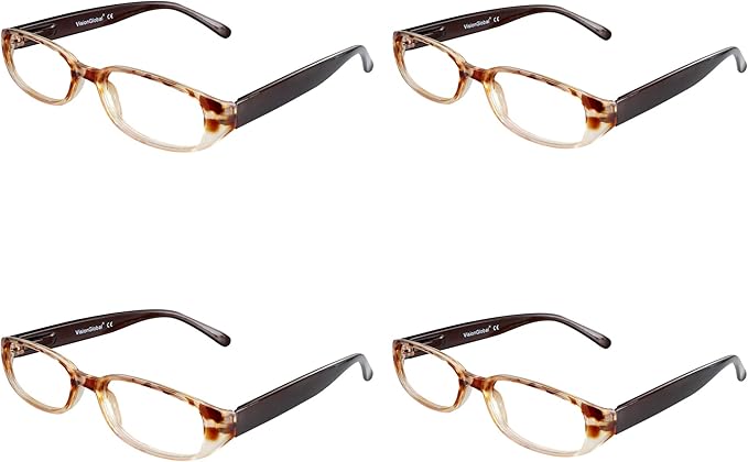 VisionGlobal 4 Pairs Reading Glasses with Spring Hinge, Blue Light Blocking Glasses for Women/Men (4 Tortoise, +0.00 Magnification)