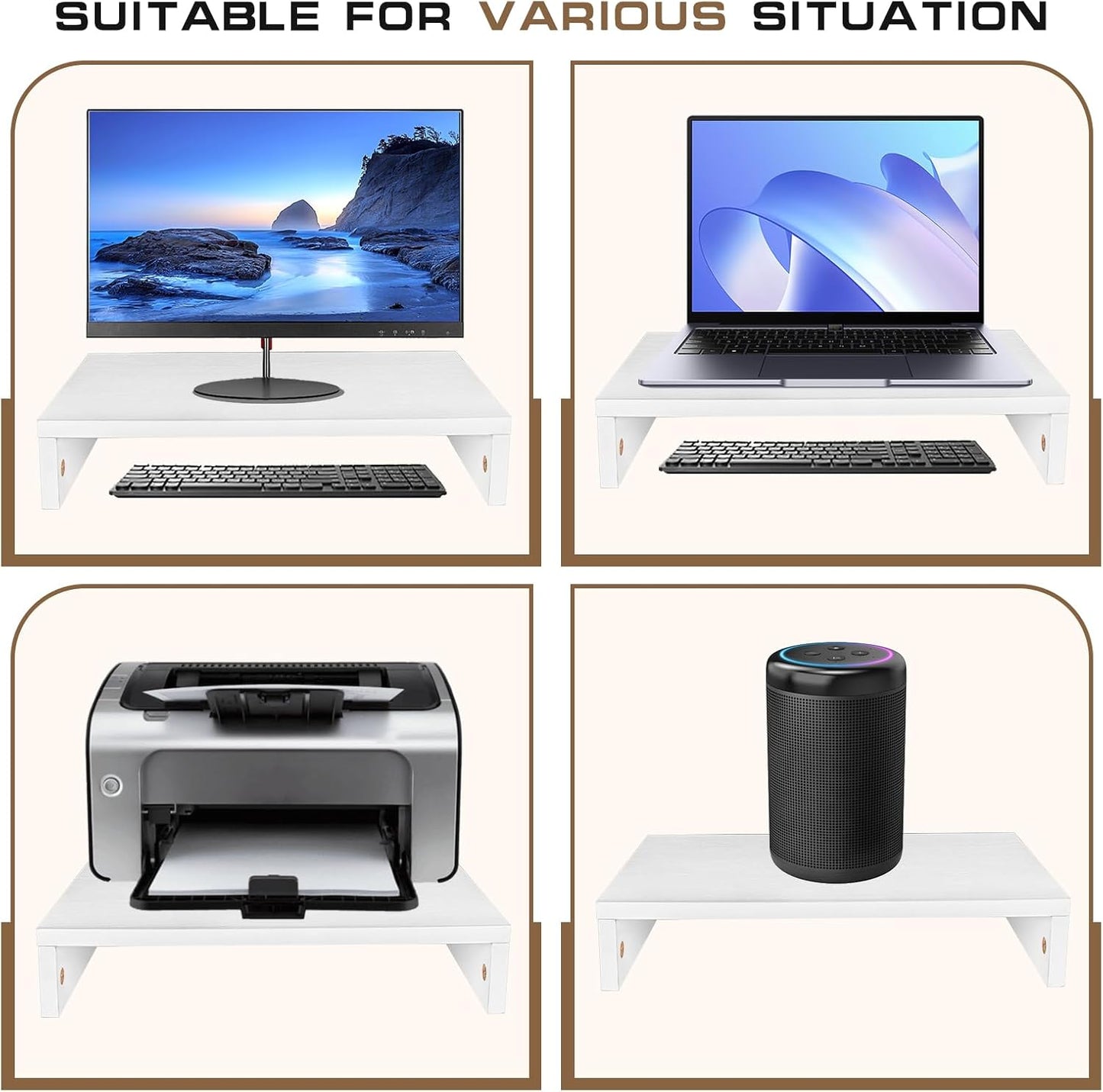 Monitor Stand Riser, Computer Stand, Desk Organizers and Accessories, Laptop Shelf Computer Monitor Riser with Storage for TV Screen PC Printer (White-15.75inch)