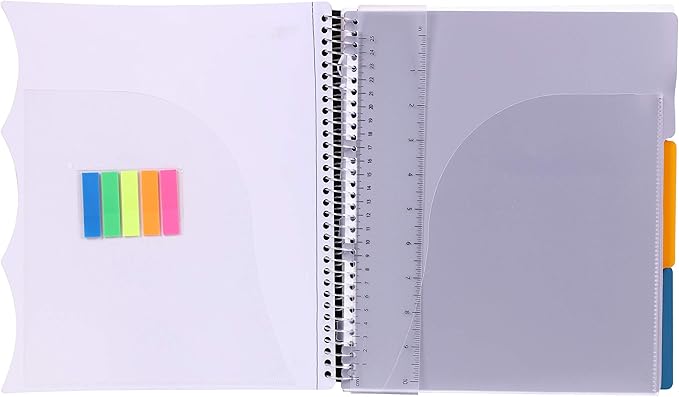 Mintra Office Durable PREMIUM Spiral Notebook, ((White, 3 Subject, 8.5in x 11in)), Fabric Covered Coils, No Snags, Removable Adjustable Pocket Dividers, Ruler, Organization, Customizable